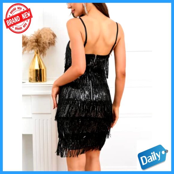Sequin Fringe Mini Dress for Prom Party Cocktail Gatsby Flapper - Picture 2 of 6